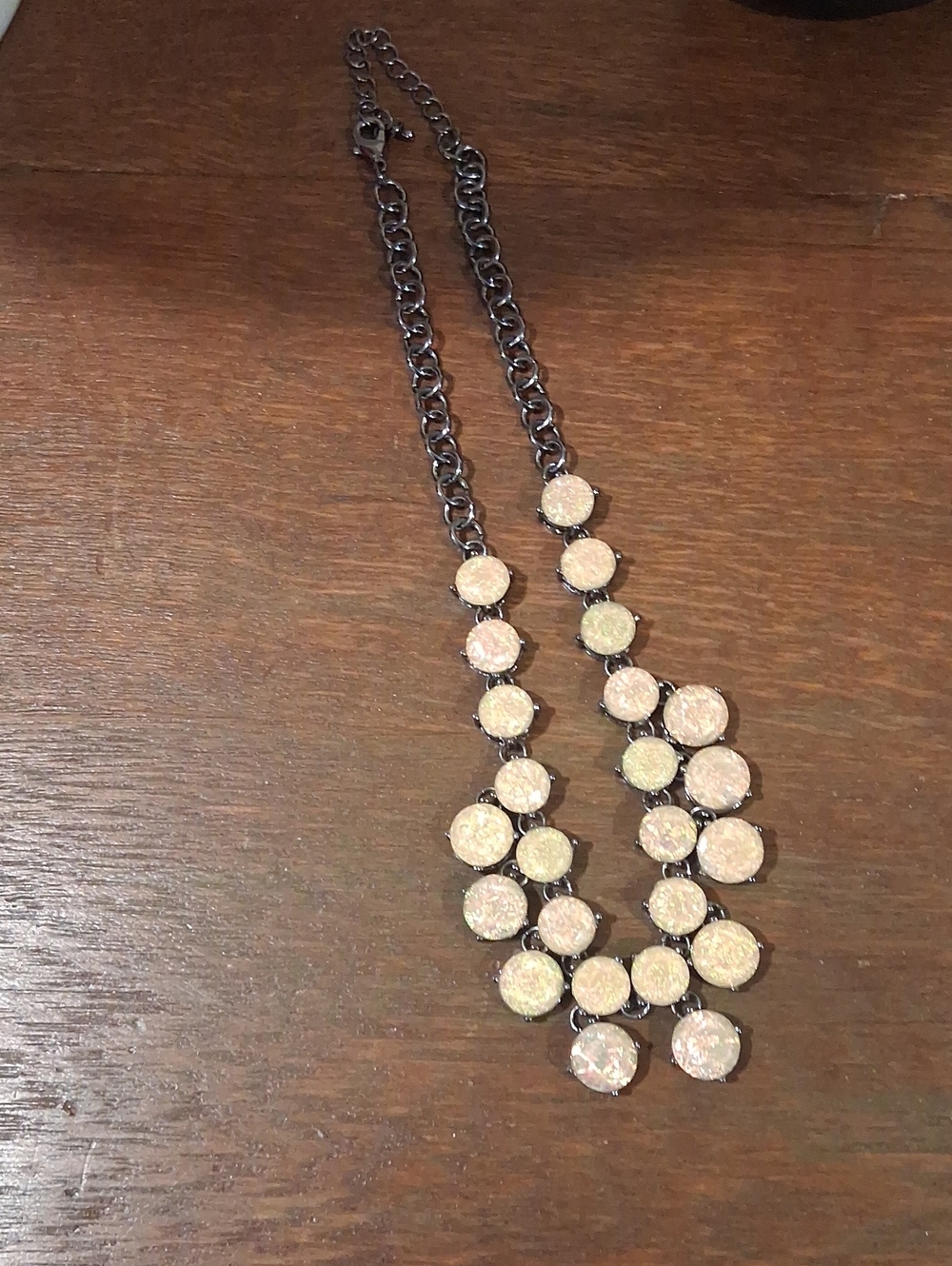 Round Pink and Champagne Crystal Statement Necklace